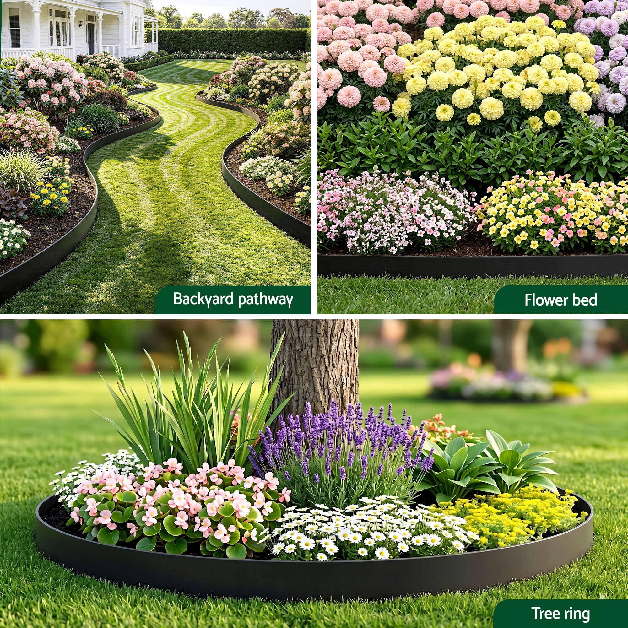 Garden Landscape Edging – Flexible PP No‑Dig Border, 10pcs + 30 Nails, Black