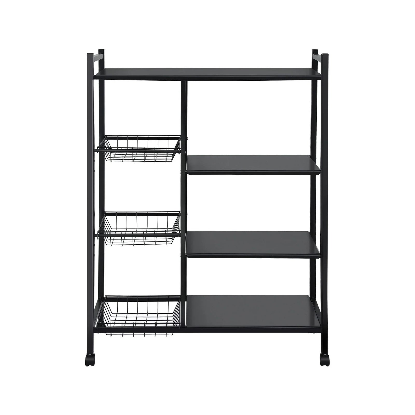 4-Tier Kitchen Rack Microwave Bakers Storage Shelf with 3 Baskets Wheels