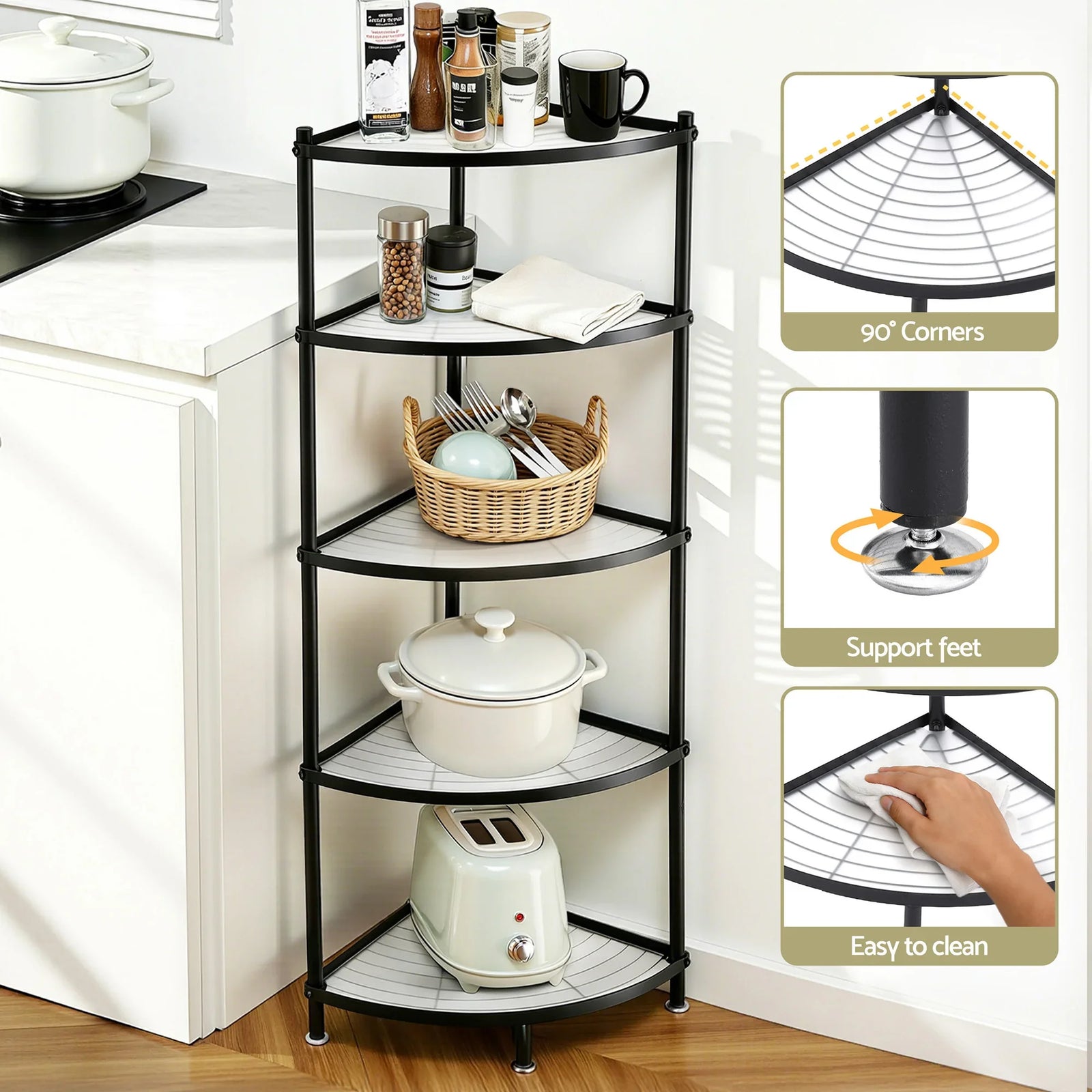 5-Tier Kitchen Corner Shelf Rack Stand Microwave Metal Storage Shelves