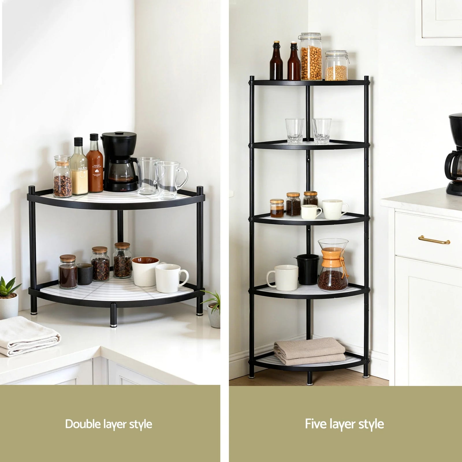 5-Tier Kitchen Corner Shelf Rack Stand Microwave Metal Storage Shelves