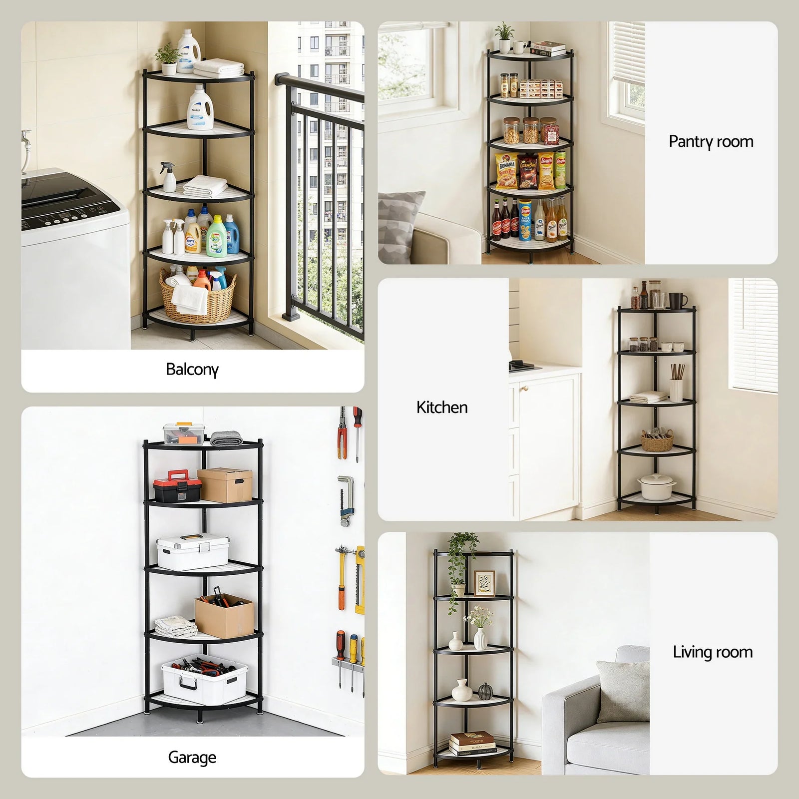 5-Tier Kitchen Corner Shelf Rack Stand Microwave Metal Storage Shelves