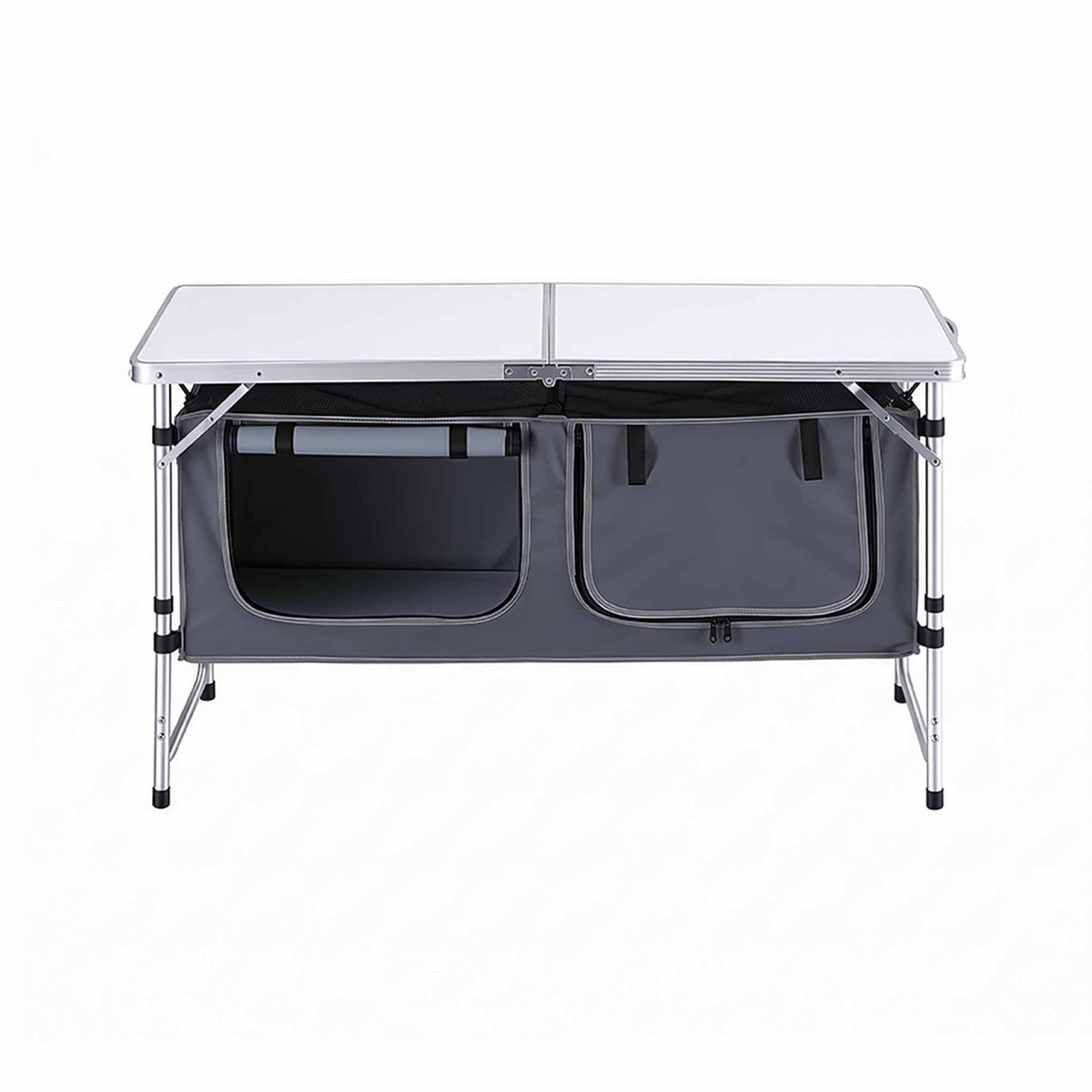Camping Table Adjustable Storage Cabinet Aluminum MDF 120cm Grey