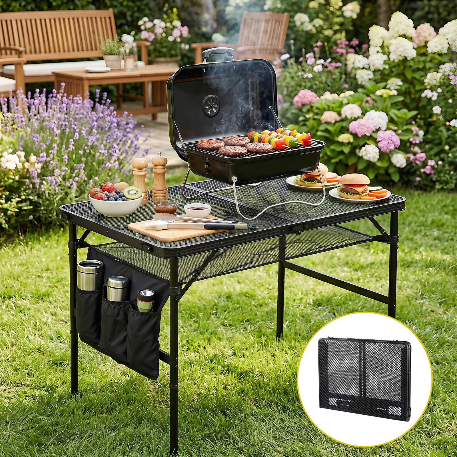 Heavy‑Duty Camping Mesh Table with 30kg Capacity & Foldable Portable Design