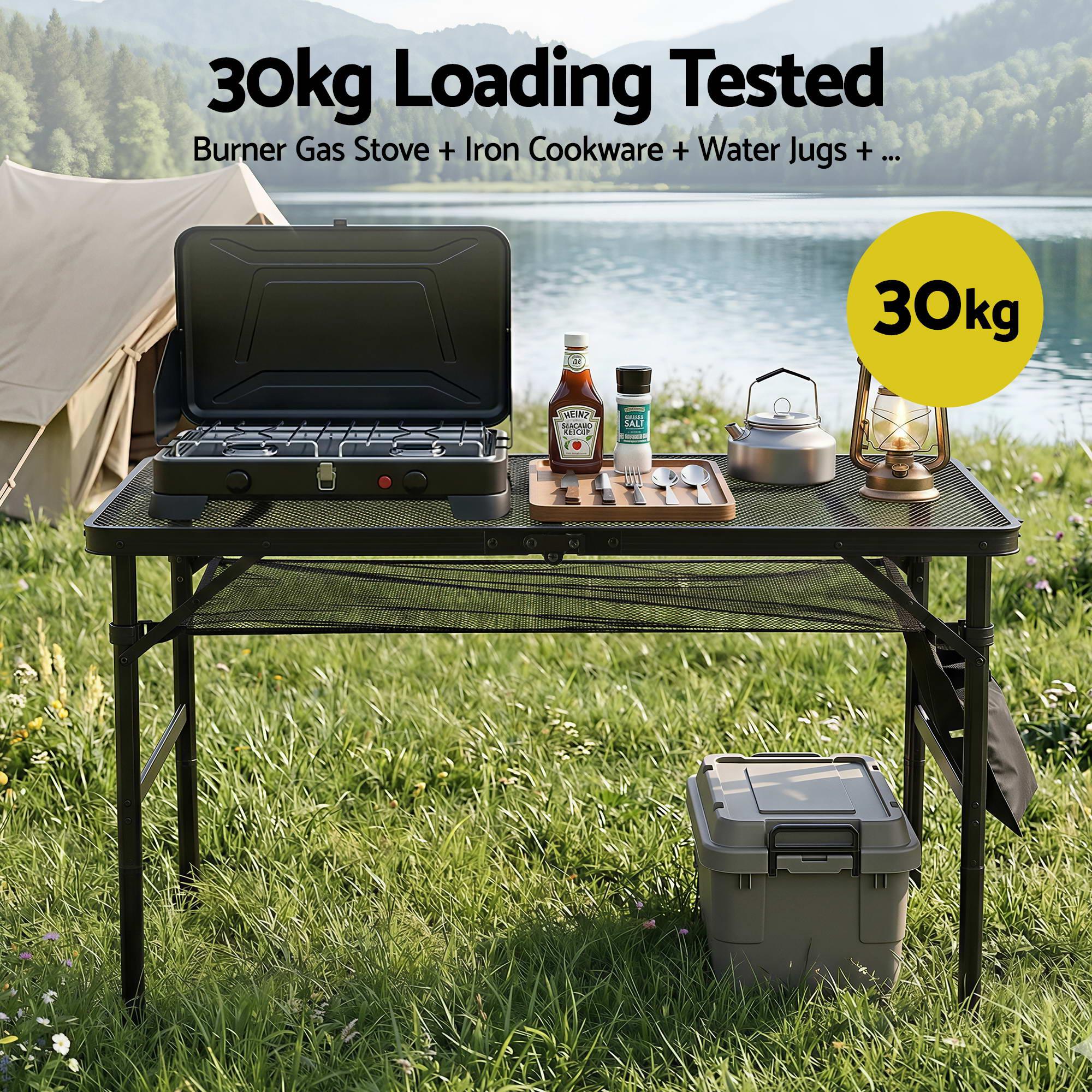 Heavy‑Duty Camping Mesh Table with 30kg Capacity & Foldable Portable Design