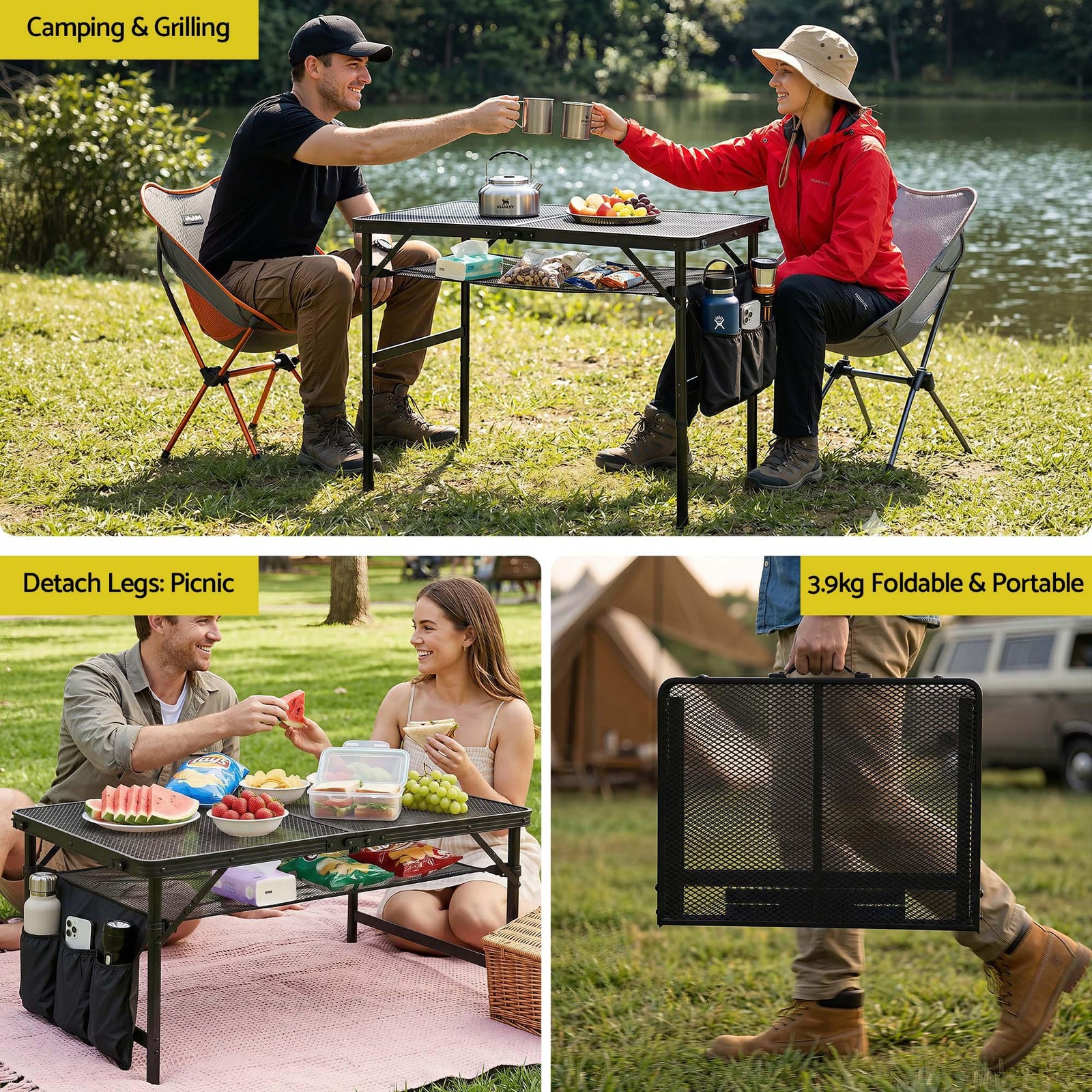 Heavy‑Duty Camping Mesh Table with 30kg Capacity & Foldable Portable Design