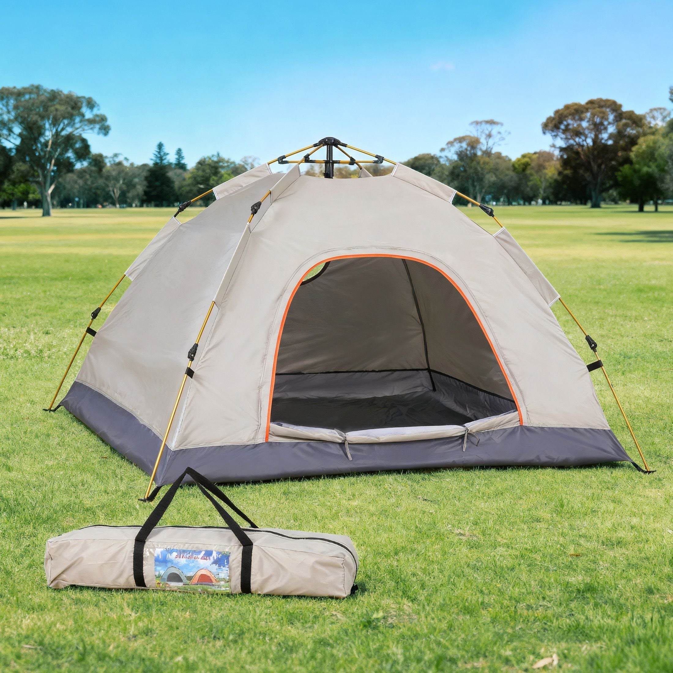 Camping Tent 2–3 Person – Instant Pop Up, PU3000, Oxford Cloth, Beige