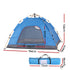 Auto Pop Up Tent – 2–3 Person, 210D Oxford, PU3000, Blue