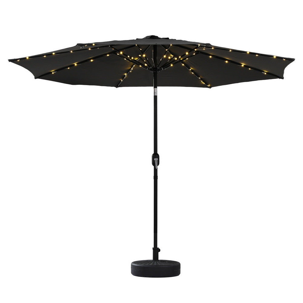 Outdoor Umbrella 2.9m Market Umbrella with Base String Light Black