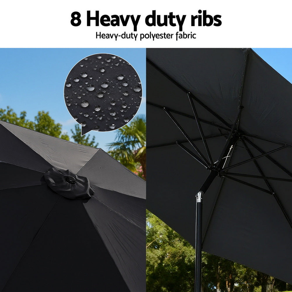 Outdoor Umbrella 2.9m Market Umbrella with Base String Light Black