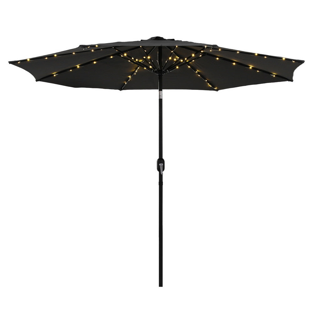 Outdoor Umbrella 2.9m Market Umbrella with String Light Tilt Black
