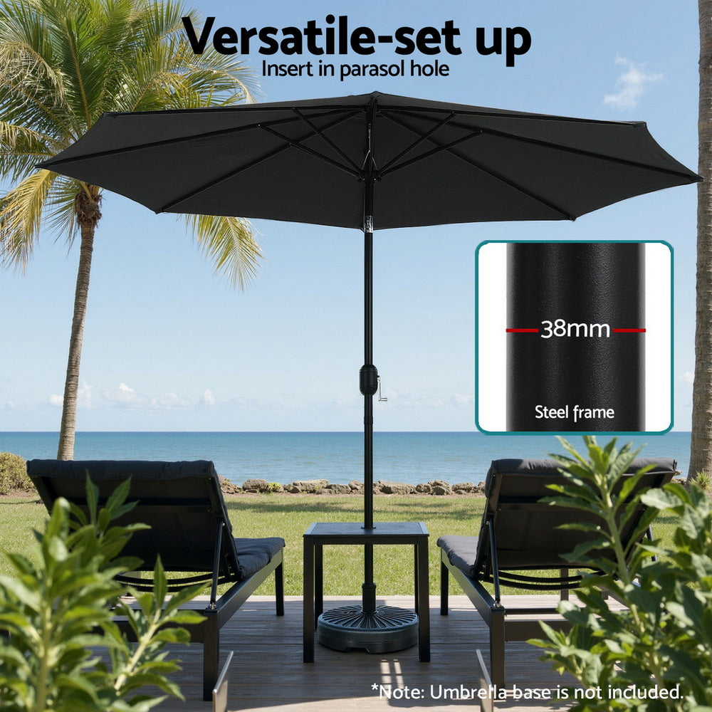 Outdoor Umbrella 2.9m Market Umbrella with String Light Tilt Black