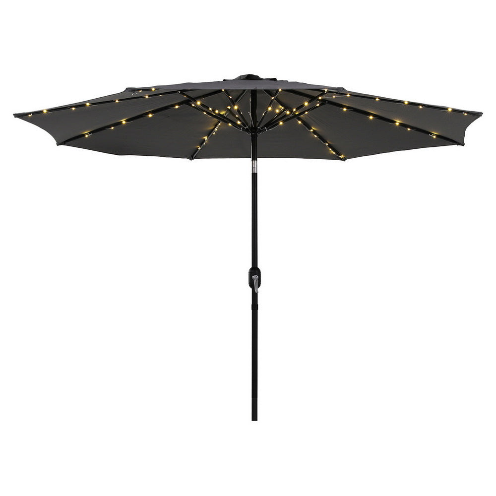 Outdoor Umbrella 2.9m Market Umbrella with String Light Tilt Charcoal Shade