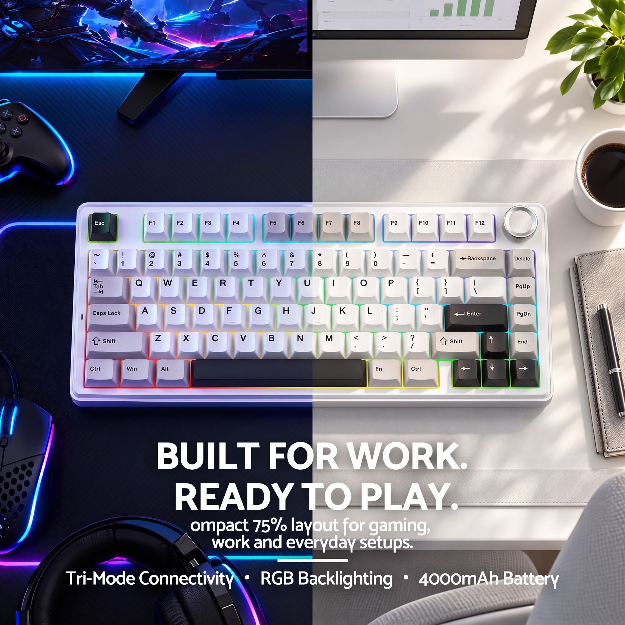 SOLAKAKA A75 Wireless Mechanical Keyboard 75% Gasket Hot-Swap RGB Knob Black