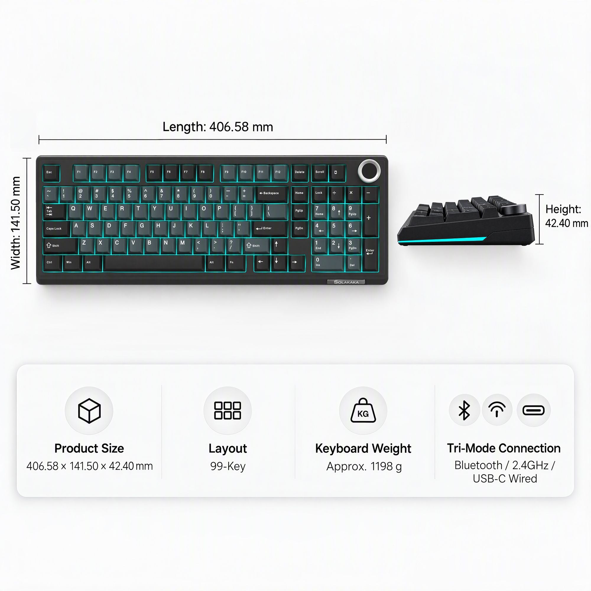 SOLAKAKA Ki99 Pro Wireless Mechanical Keyboard 99 Key Gasket Hot-Swap RGB Blue