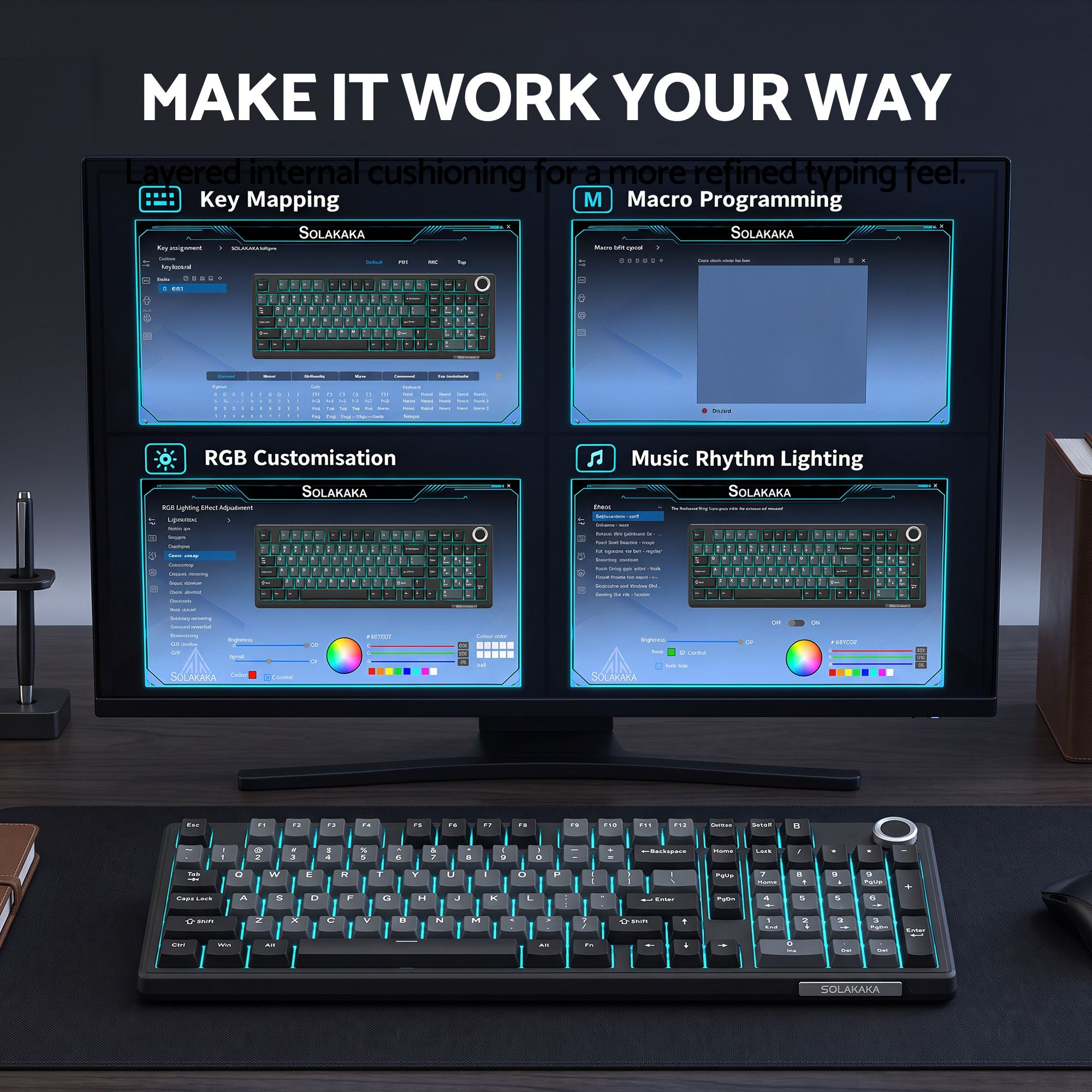 SOLAKAKA Ki99 Pro Wireless Mechanical Keyboard 99 Key Gasket Hot-Swap RGB Blue