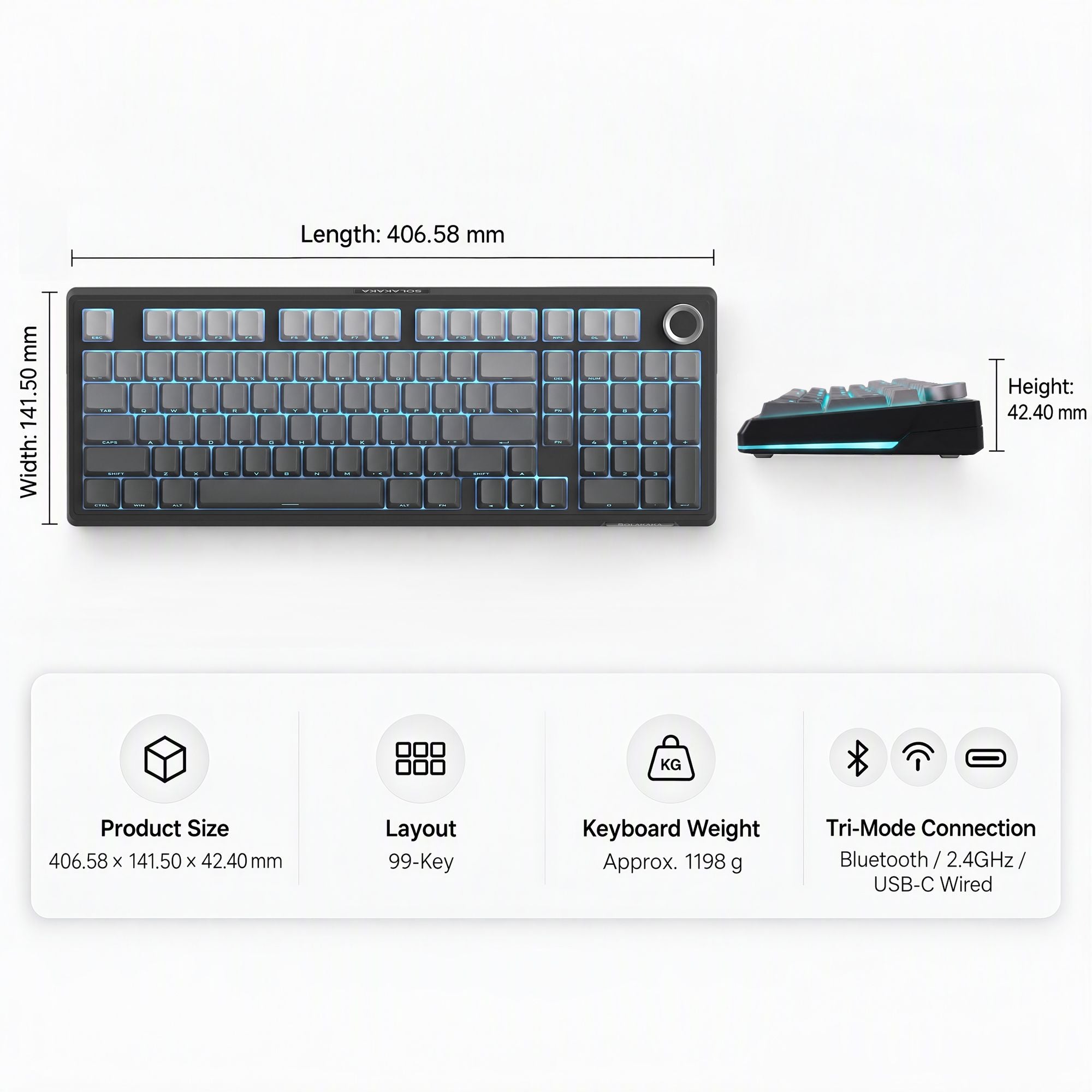 SOLAKAKA Ki99 Pro Wireless Mechanical Keyboard 99 Key Gasket Hot-Swap RGB Grey