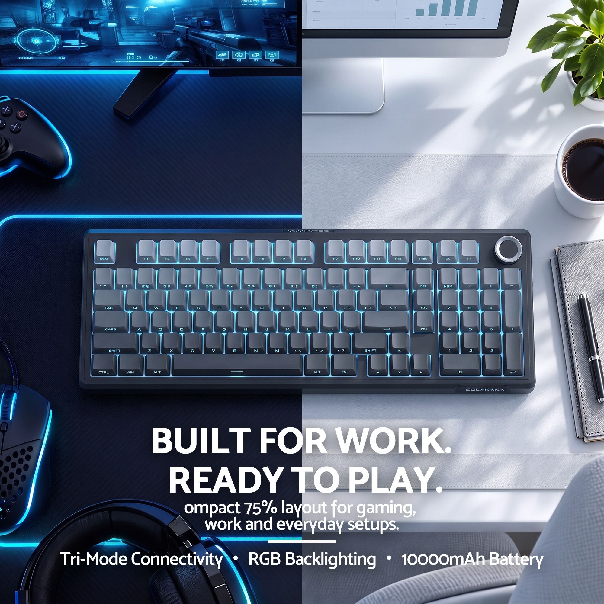 SOLAKAKA Ki99 Pro Wireless Mechanical Keyboard 99 Key Gasket Hot-Swap RGB Grey
