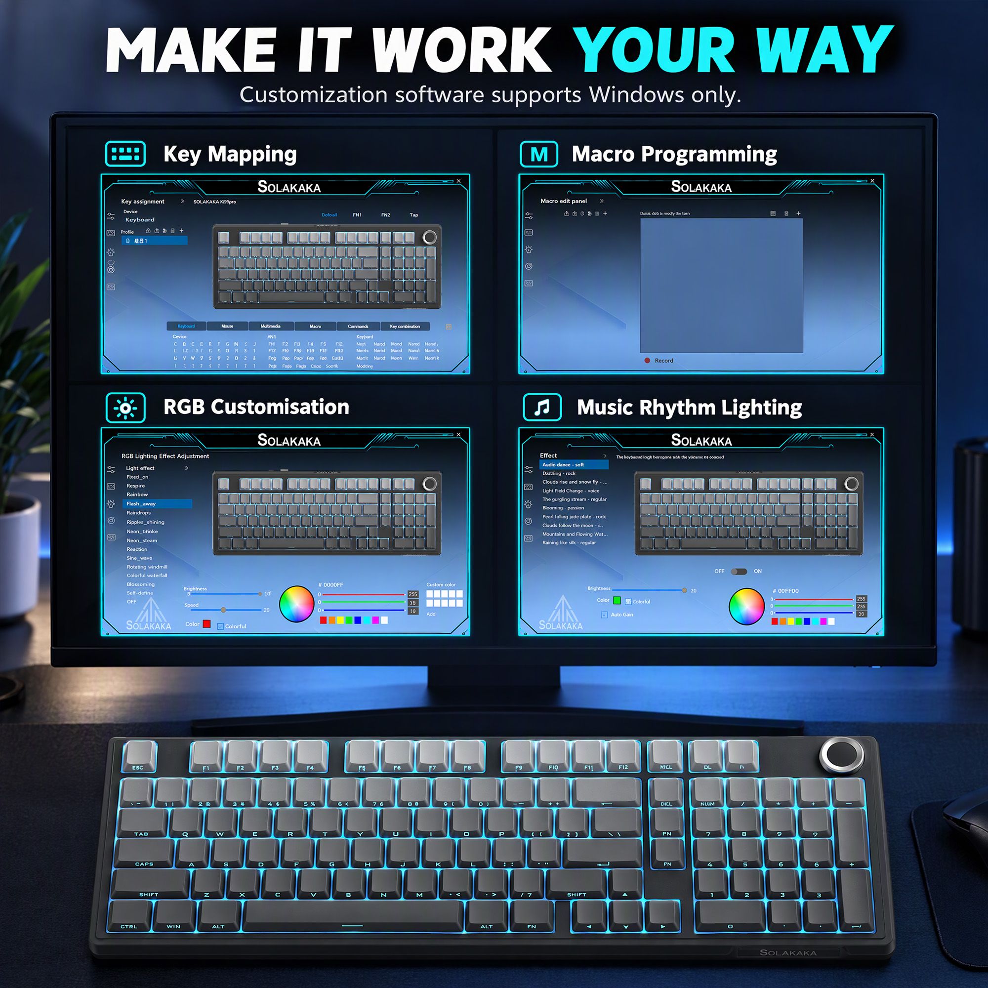SOLAKAKA Ki99 Pro Wireless Mechanical Keyboard 99 Key Gasket Hot-Swap RGB Grey