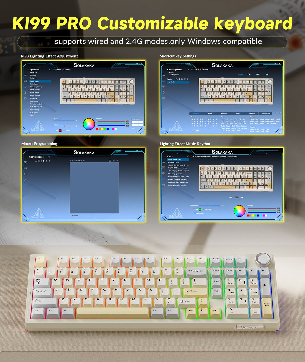 SOLAKAKA Ki99 Pro Wireless Mechanical Keyboard 99 Key Gasket Hot-Swap RGB Orange
