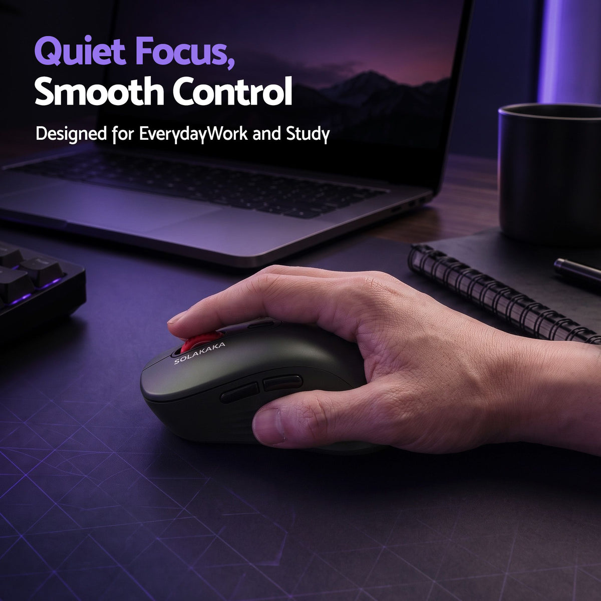 SOLAKAKA SM66 Silent Wireless Mouse Bluetooth 2.4GHz Multi-Device 4200 DPI Black