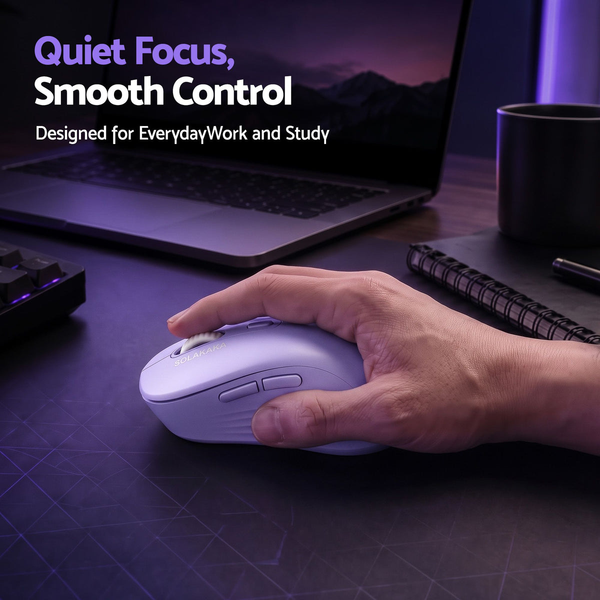 SOLAKAKA SM66 Silent Wireless Mouse Bluetooth 2.4GHz Multi-Device 4200DPI Purple