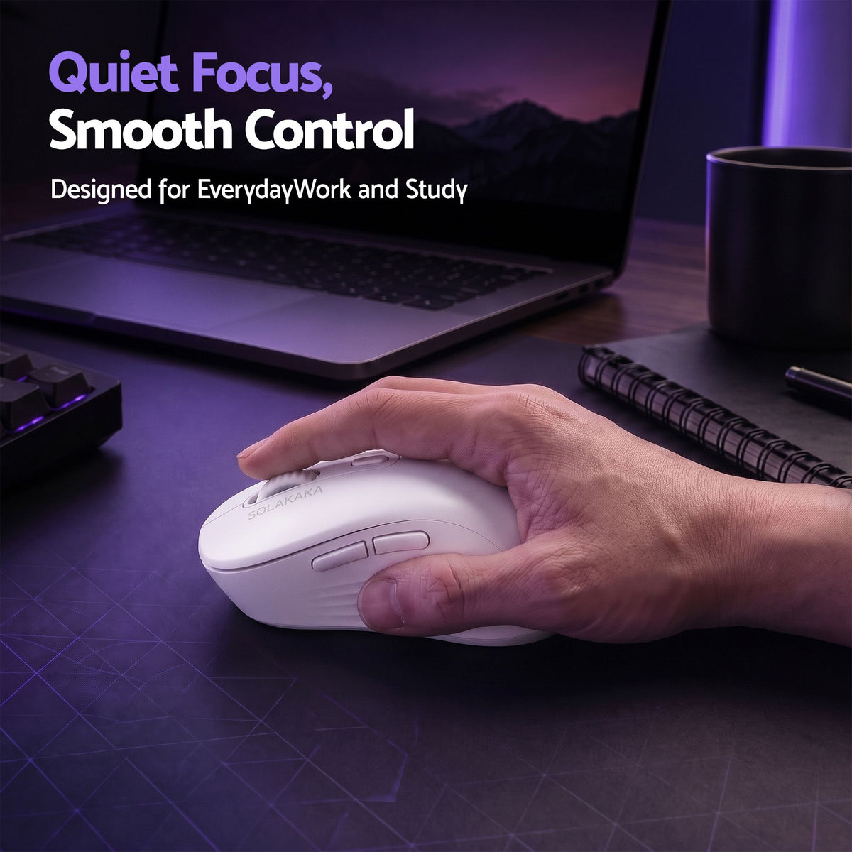 SOLAKAKA SM66 Silent Wireless Mouse Bluetooth 2.4GHz Multi-Device 4200 DPI White