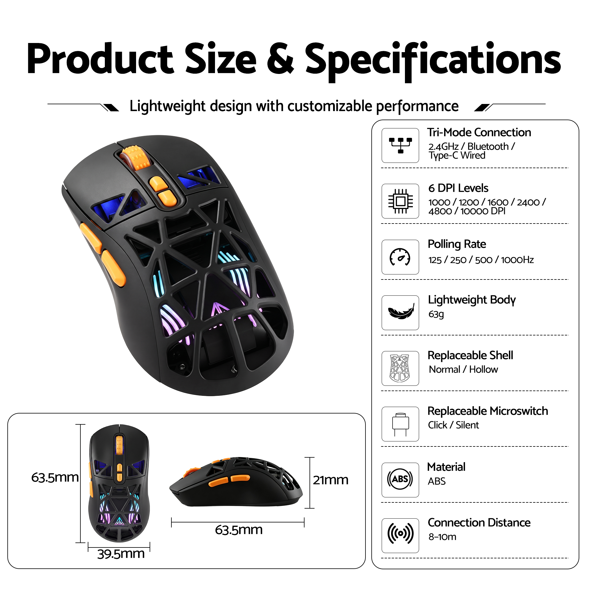 SOLAKAKA SM802 Pro Wireless Gaming Mouse Tri-Mode RGB 24000 DPI Hot-Swap Black
