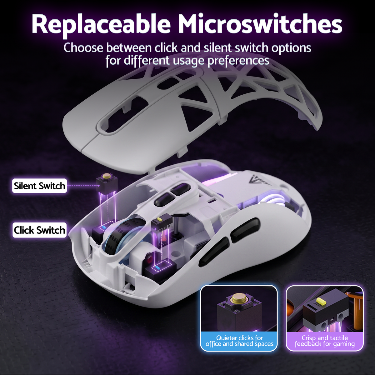 SOLAKAKA SM802 Pro Wireless Gaming Mouse Tri-Mode RGB 24000 DPI Hot-Swap White