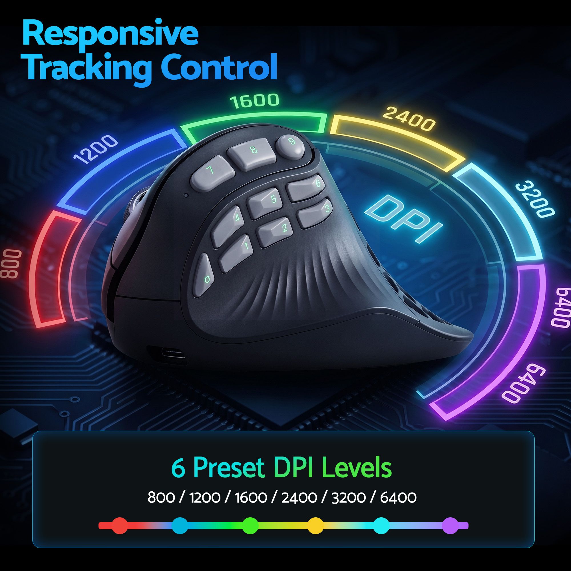 SOLAKAKA E9 Pro Vertical Wireless MMO Gaming Mouse 36000 DPI 8000Hz Black