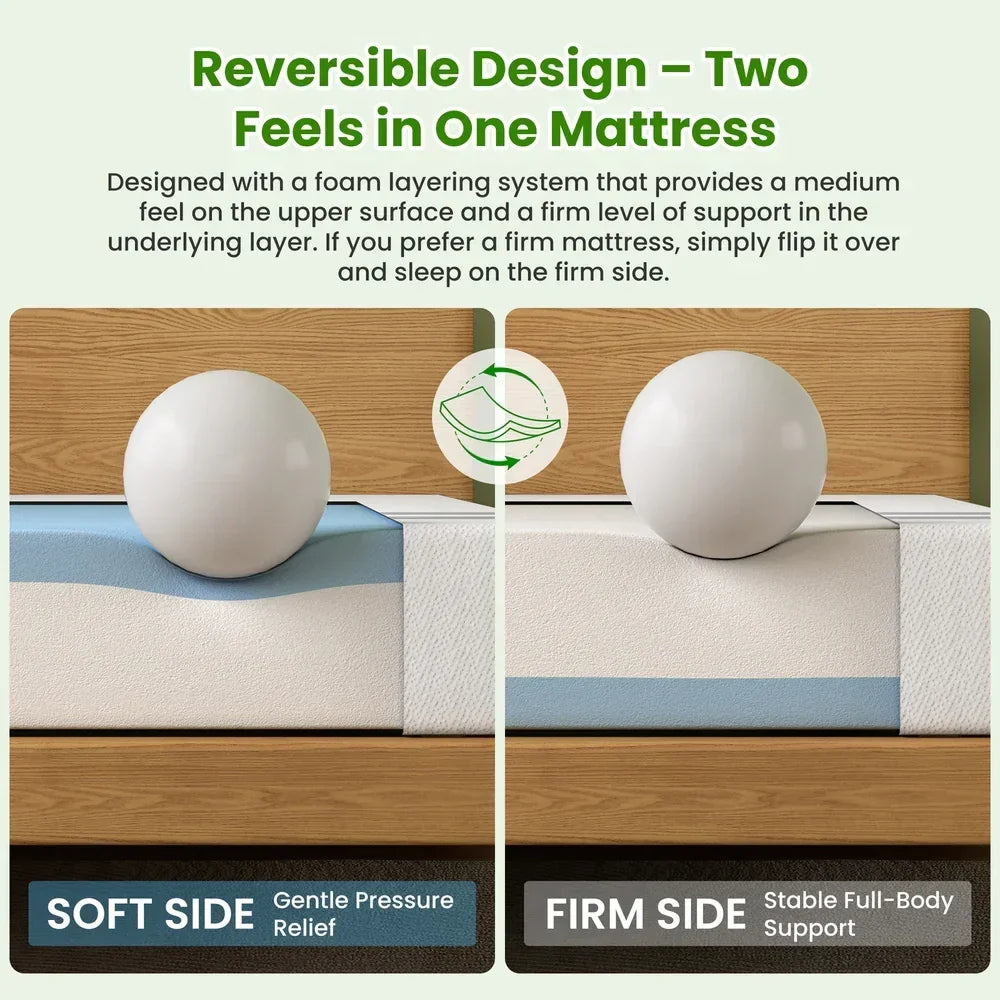 20cm King Reversible Gel Memory Foam Mattress  Medium Soft & Firm