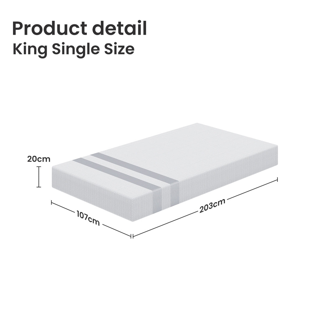 BedStory King Single Memory Foam Mattress 20cm Cooling Gel Foam Mattress in a Box Medium Soft Feel
