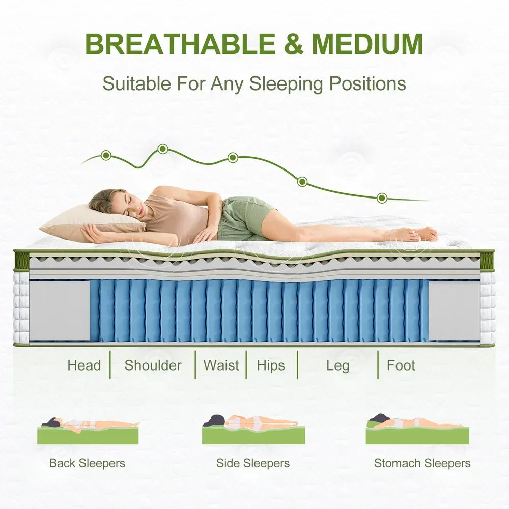 34cm Double Latex Hybrid Mattress Medium Firm - 5 Zone Pocket Spring Bed for Pressure Relief Motion Isolation