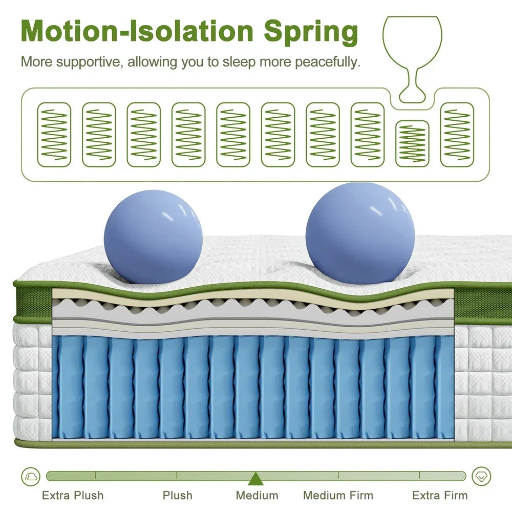 34cm King Latex Hybrid Mattress Medium Firm - 5 Zone Pocket Spring Bed for Pressure Relief Motion Isolation