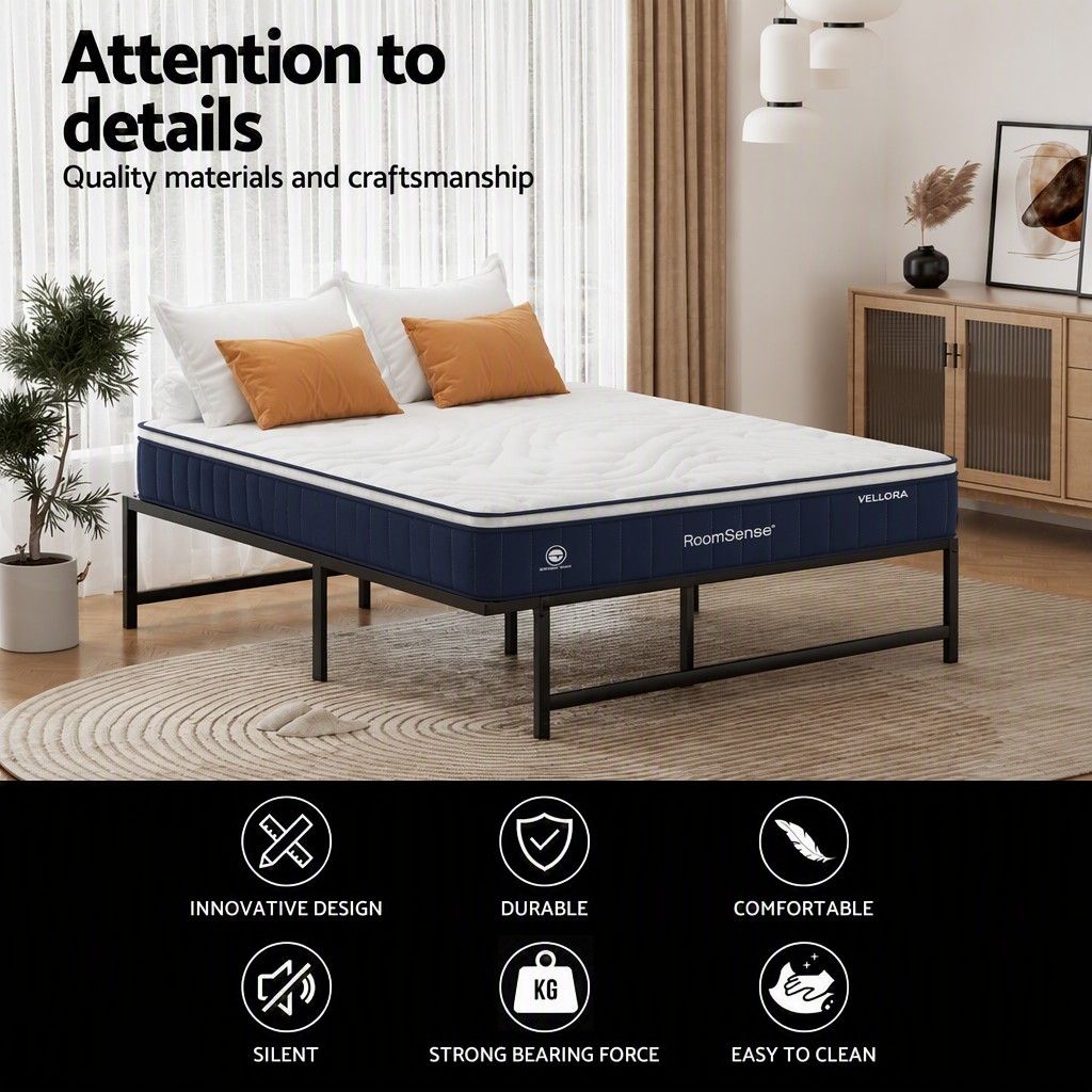 RoomSense Queen 30cm Latex Hybrid Mattress Bundle with Metal Bed Frame