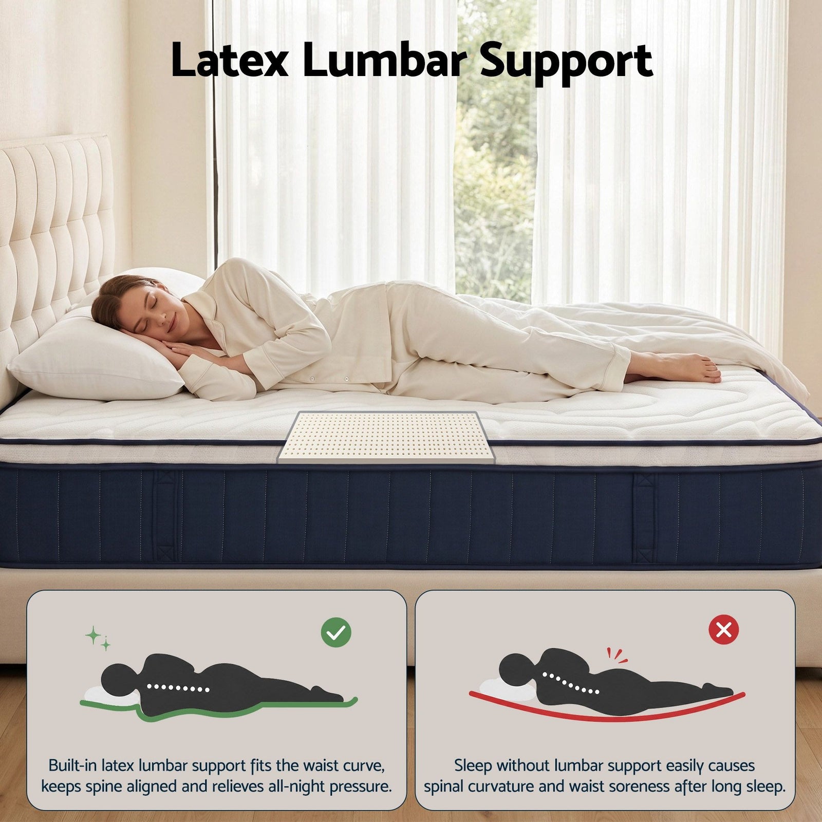 Queen Mattress , 30cm Medium Firm Hybrid Mattress with Latex Lumbar Support for Back Pain Relief , Pocket Spring Mattress Queen Size in a Box