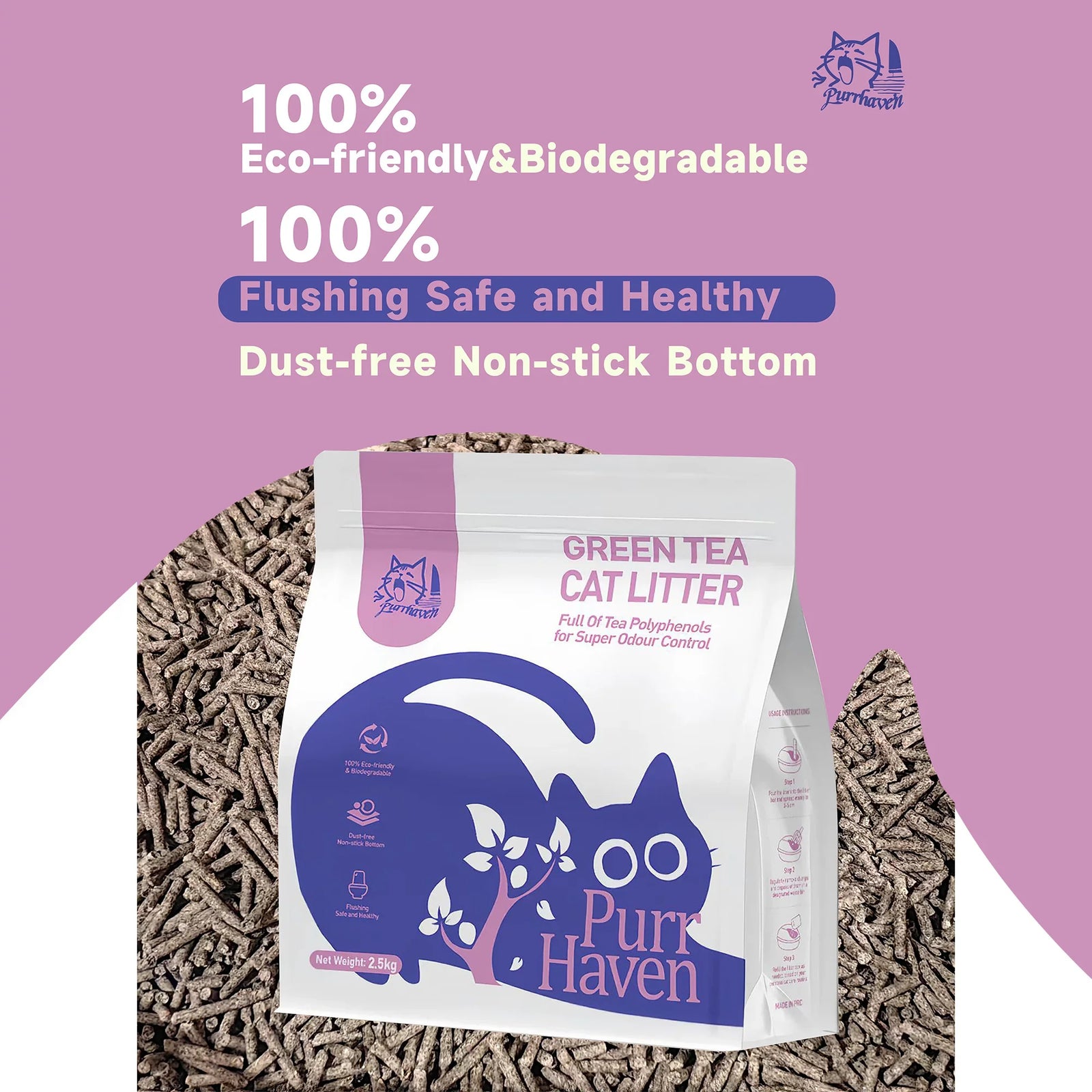 Green Tea Clumping Cat & Kitty Litter, 15kg (6 Pack),Dust Free,Natural Flusable,Easy to Clean,Odour Neutraliser,Rapid Liquid Absorption,Non-Toxic Formula