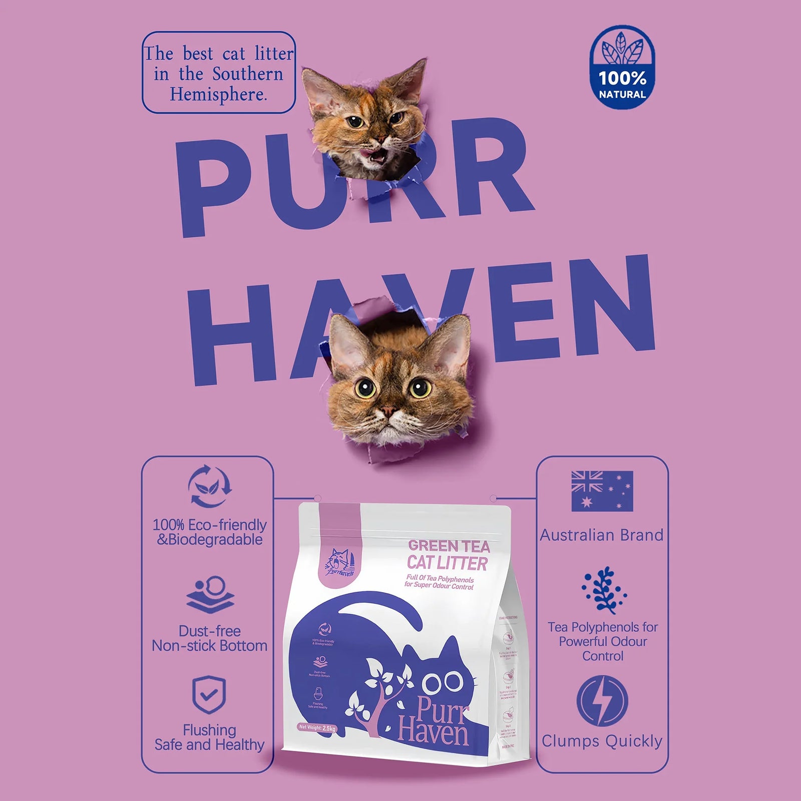Green Tea Clumping Cat & Kitty Litter, 15kg (6 Pack),Dust Free,Natural Flusable,Easy to Clean,Odour Neutraliser,Rapid Liquid Absorption,Non-Toxic Formula