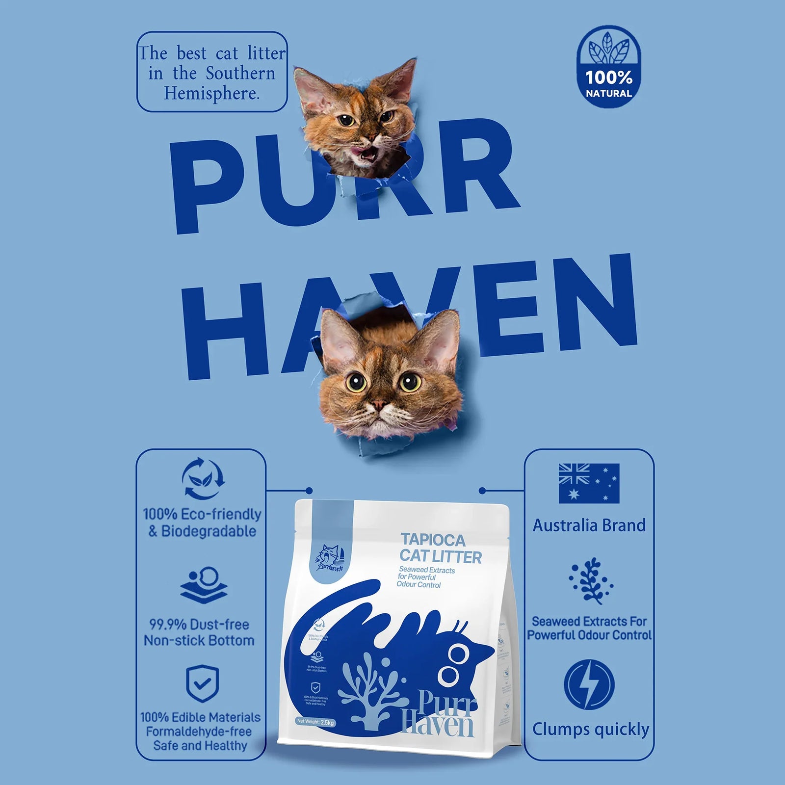 Tapioca Clumping Cat & Kitty Litter, 30kg (12 Pack),Dust Free,Plant-Based,Easy to Clean,Odour Neutraliser,Rapid Liquid Absorption,Non-Toxic Formula