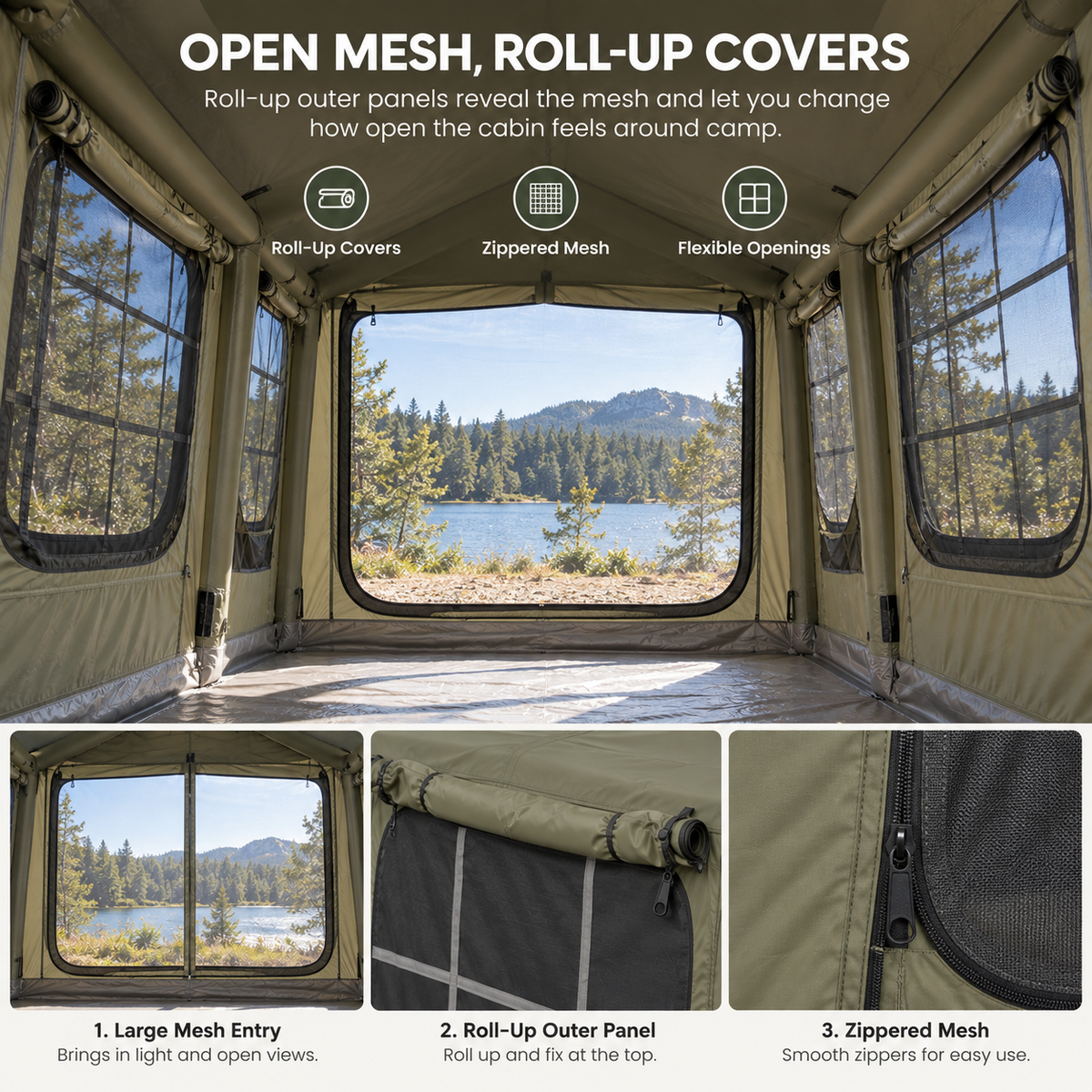 Weisshorn Inflatable Cabin Camping Tent 520x360cm Air Frame Mesh Olive Green