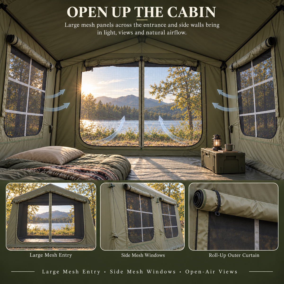 Weisshorn Inflatable Cabin Camping Tent 520x360cm Air Frame Mesh Olive Green