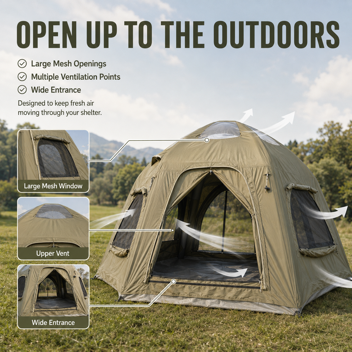 Weisshorn 4 Person Inflatable Air Tent, TC Canvas Glamping Tent with Pump & Pegs