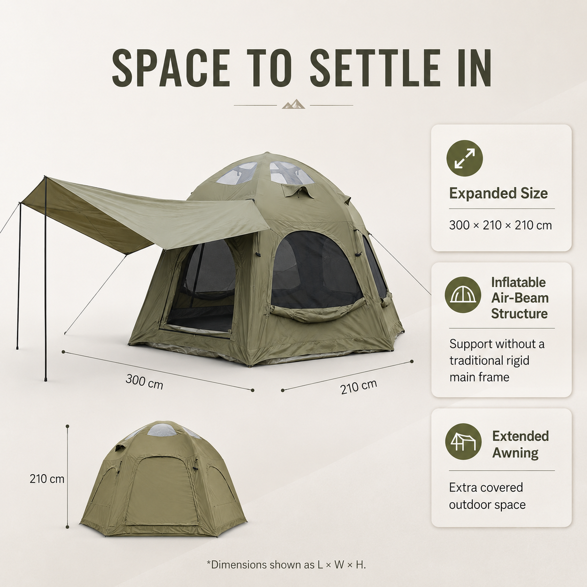 Weisshorn 4 Person Inflatable Air Tent, TC Canvas Glamping Tent with Pump & Pegs