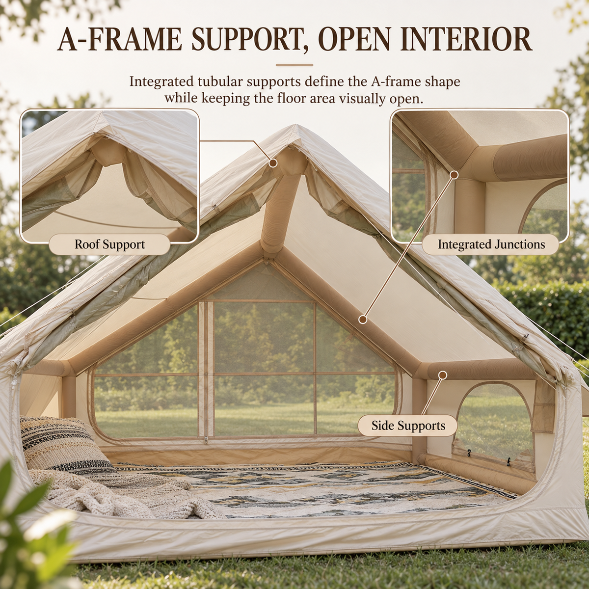 Weisshorn Inflatable A-Frame Camping Tent 300x210cm, 200cm Headroom, Beige