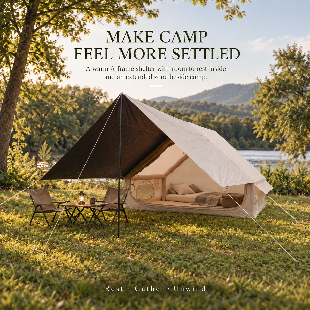 Weisshorn Inflatable A-Frame Air Tent with Extended Side Awning, Basecamp