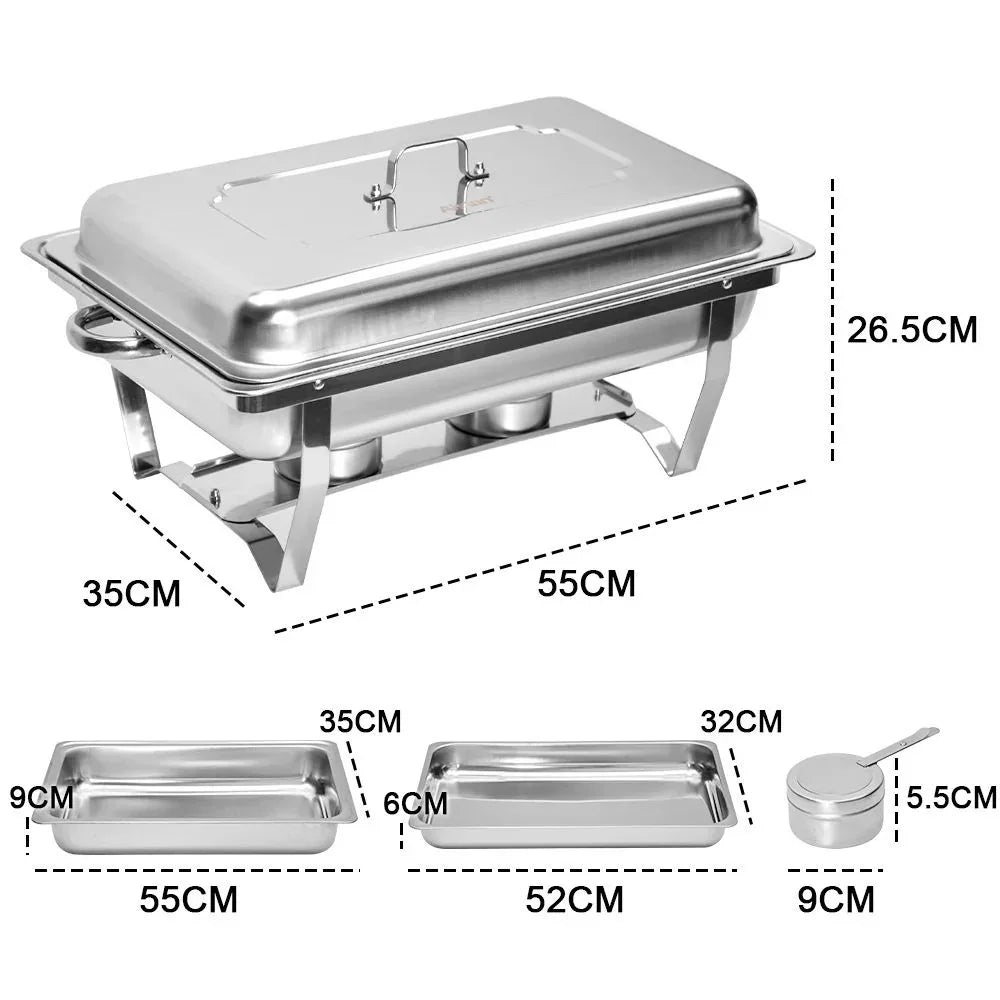 9L Chafing Dish Set, Premium 410 Stainless Steel Buffet Warmer, Bain Marie Food Server with Fuel Holders & Lid, Stackable Catering Equipment for Hotels, Parties, Weddings & Banquets, Silver