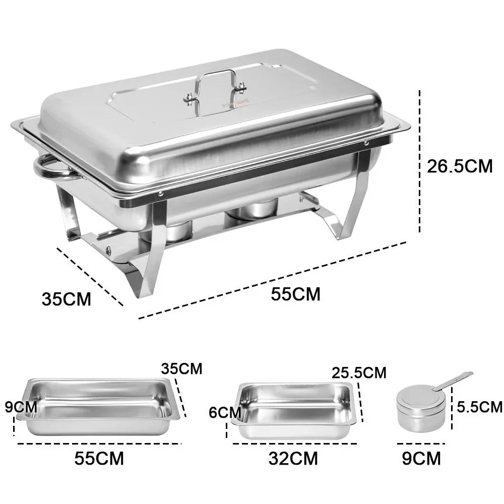 4.5LX2 Chafing Dish Set, Premium 410 Stainless Steel Buffet Warmer, Bain Marie Food Server with Fuel Holders & Lid, Stackable Catering Equipment for Hotels, Parties, Weddings & Banquets, Silver