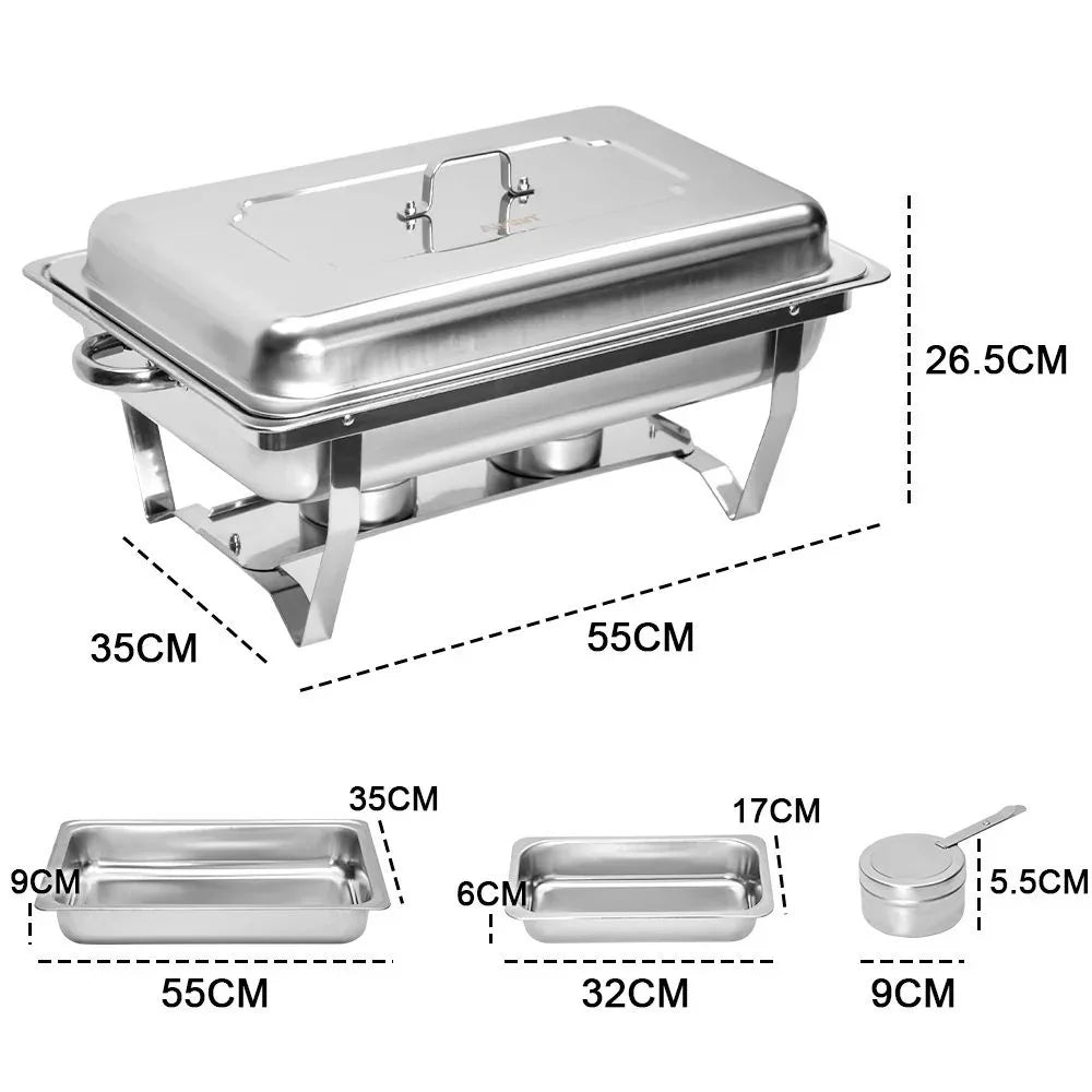 3LX3 Chafing Dish Set, Premium 410 Stainless Steel Buffet Warmer, Bain Marie Food Server with Fuel Holders & Lid, Stackable Catering Equipment for Hotels, Parties, Weddings & Banquets, Silver