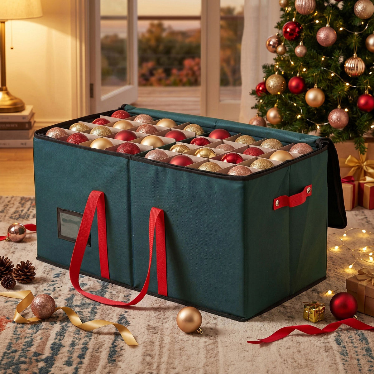 Jingle Jollys Christmas Baubles Storage Box 128 Slots Ornament Container Green