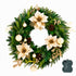 60cm Pre-Lit Christmas Wreath LED Garlands Gold Flowers Pinecones Decor