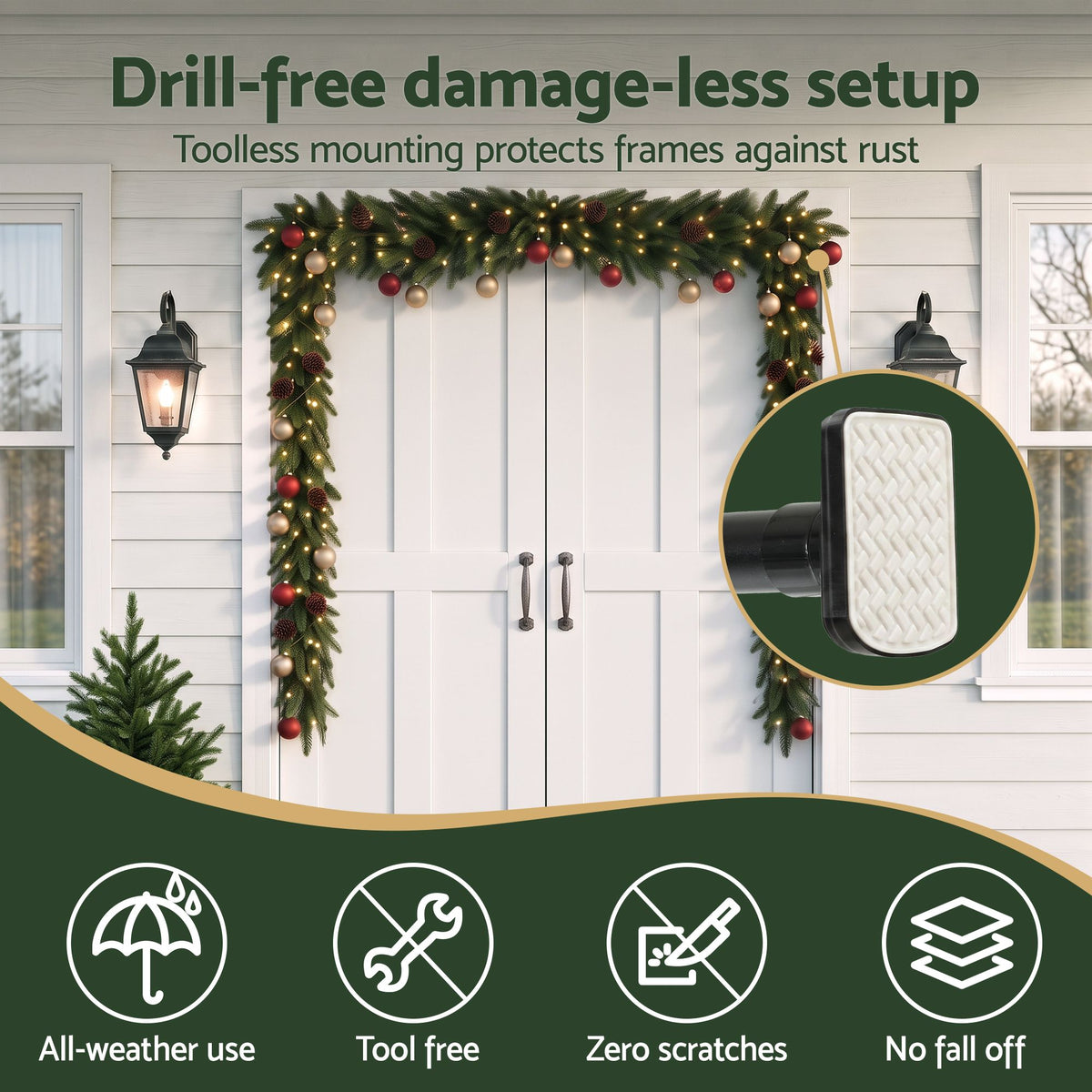 Christmas Garland Hook Wreath Hanger Fits 85-160CM Door No Drill